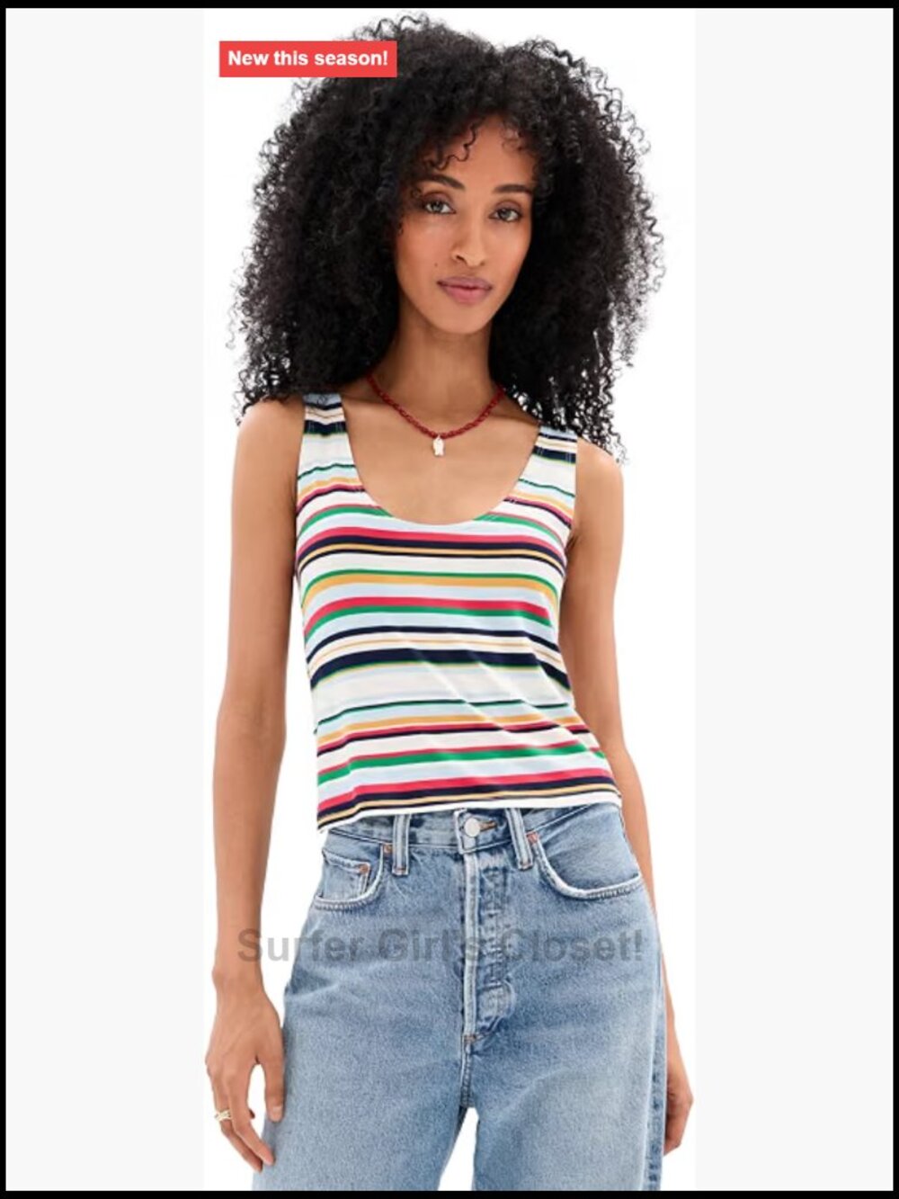 Cropped Stripe Tank Top Sleeveless Scoop Neck Stretch Jersey